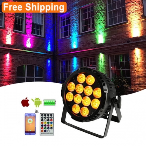 Free Shipping 12*18W 6in1 IP65 battery powered wifi wireless dmx led par with remote control